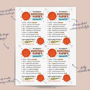 Basketball Survival Kit Tag Printable INSTANT DOWNLOAD Editable Basketball Team Survival Kit Card Good Luck School Sports Player Gift Treat