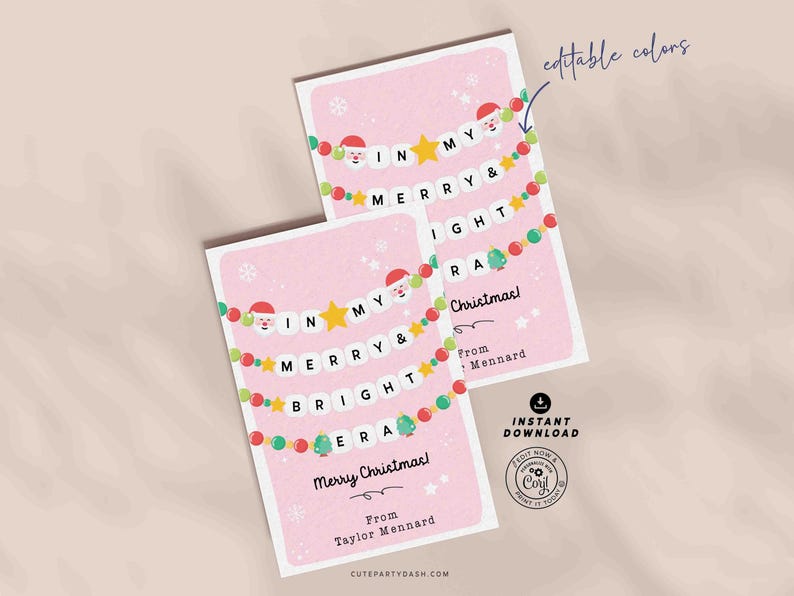 In My Christmas Era Gift Tag Printable INSTANT DOWNLOAD In My Merry & Bright Era Christmas Friendship Bracelet Unique Trendy Holiday Tag for