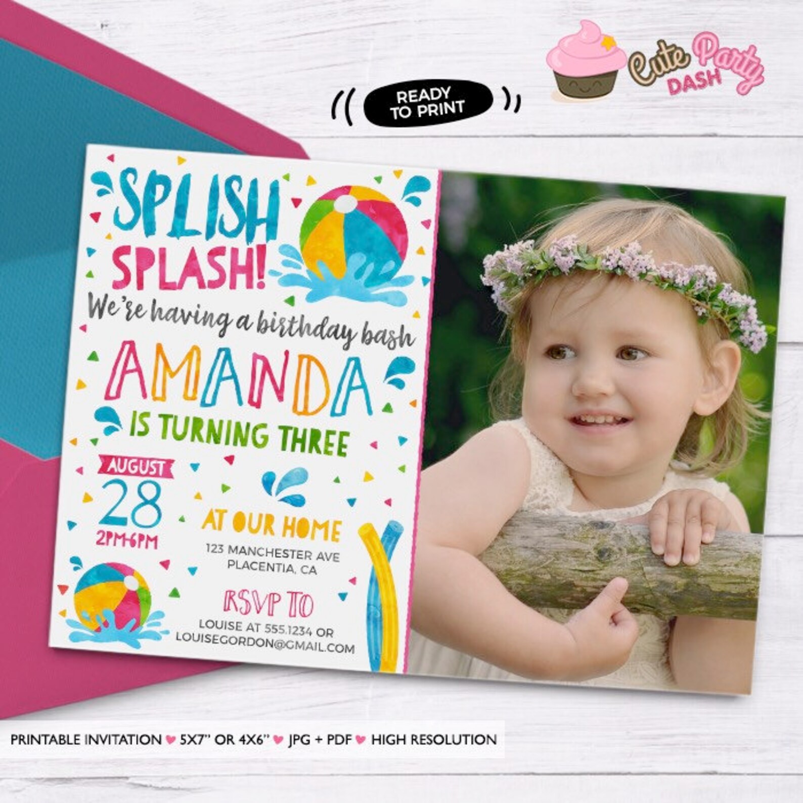 Pool Party Invitation Printable Pool Party Birthday Invitation Etsy