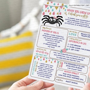 Editable Itsy Bitsy spider First birthday Girl wishes for the baby