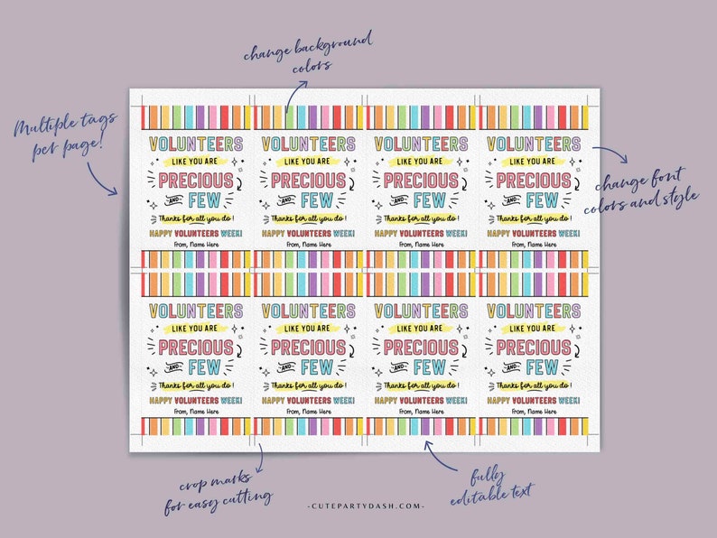 Volunteer Appreciation Gifts Tag Editable Printable Volunteer Thank You Card Employee Appreciation Week Staff Team Member INSTANT DOWNLOAD