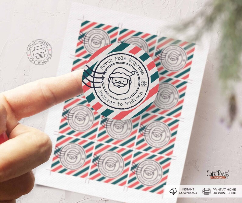 EDITABLE Vintage Christmas North Pole Gift Labels, From Santa Mail, Christmas Mail Sticker gift tag, Package Postage Label INSTANT DOWNLOAD