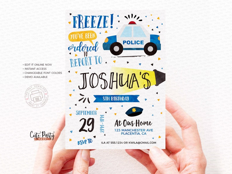 Police Birthday invitation Printable INSTANT DOWNLOAD Editable Cops and Robbers Party invitation police officer birthday Policemen 490 image 2