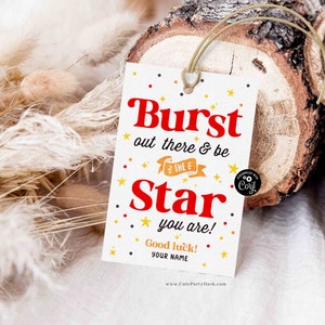 Editable Cheerleader good luck treat tag, Burst Out There Good Luck Tags, Team, Printable Candy Treat Tag, be a Star Gift, INSTANT DOWNLOAD
