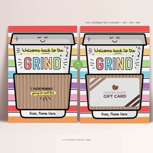Editable Welcome Back to the grind School Teacher Gift Card Holder First Day Coffee Gift Card Holder Editable template INSTANT DOWNLOAD