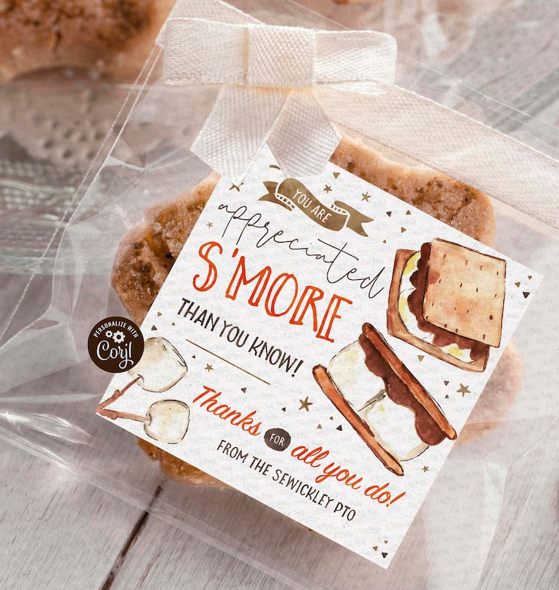 Editable S'more Appreciation Gift Tag, Teacher Staff Employee School Pta Pto, You are smore appreciated tag template INSTANT DOWNLOAD, TG062 image 1