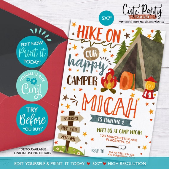 Instant Download Editable Camping Birthday Invitation Camp Etsy