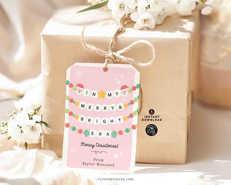 In My Christmas Era Gift Tag Printable INSTANT DOWNLOAD In My Merry & Bright Era Christmas Friendship Bracelet Unique Trendy Holiday Tag for