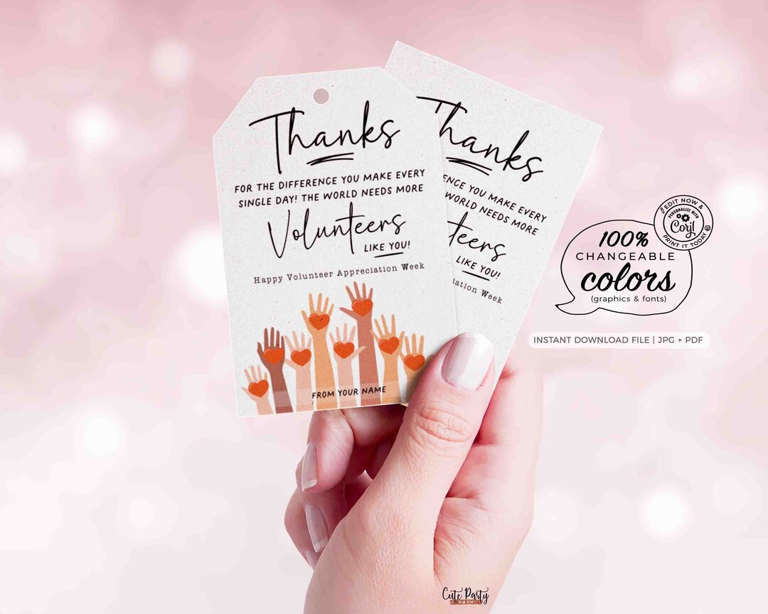 Volunteer Appreciation Gift Tag: Editable Thank You Card (digital ...