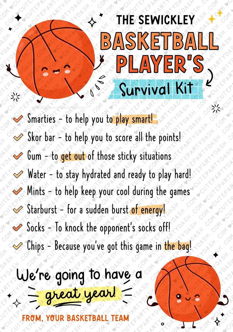 Basketball Survival Kit Tag Printable INSTANT DOWNLOAD Editable Basketball Team Survival Kit Card Good Luck School Sports Player Gift Treat
