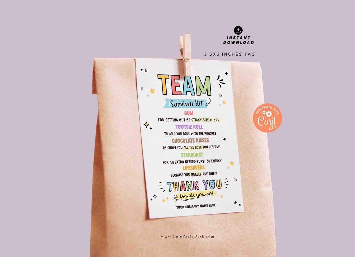 Team Survival Kit Tag: Editable Employee Appreciation Gift (digital ...