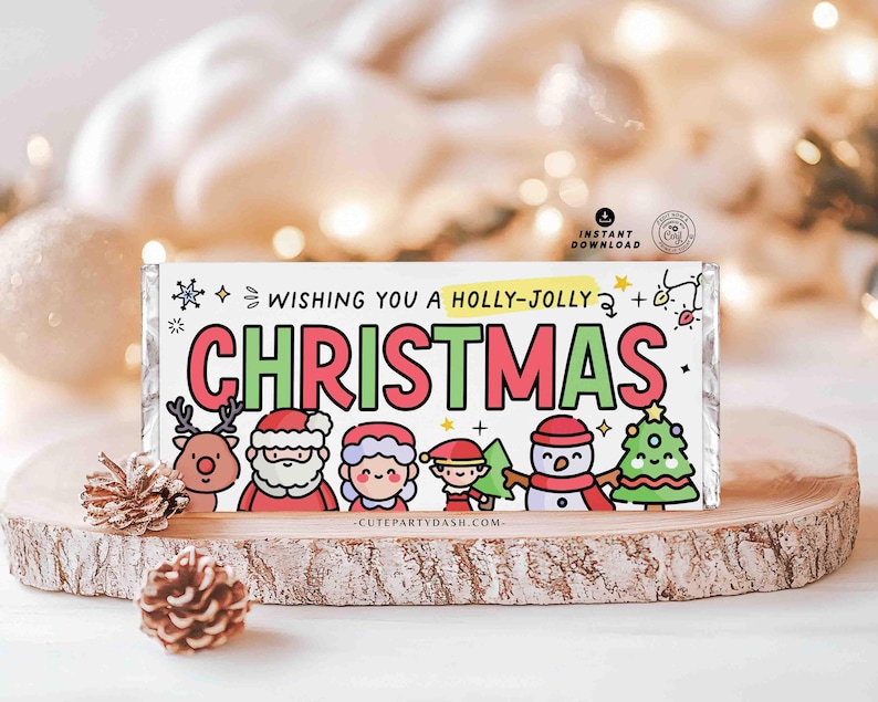 Christmas Gift Chocolate Bar Wrapper Template Printable INSTANT DOWNLOAD Happy Holidays Merry Christmas Gift for Friend teacher team FECH