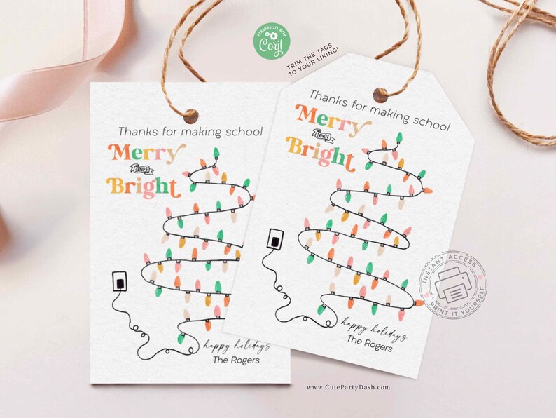 Thanks for making school Merry and Bright Christmas Gift Tag, Holiday Appreciation Gift Tags, Staff Teacher