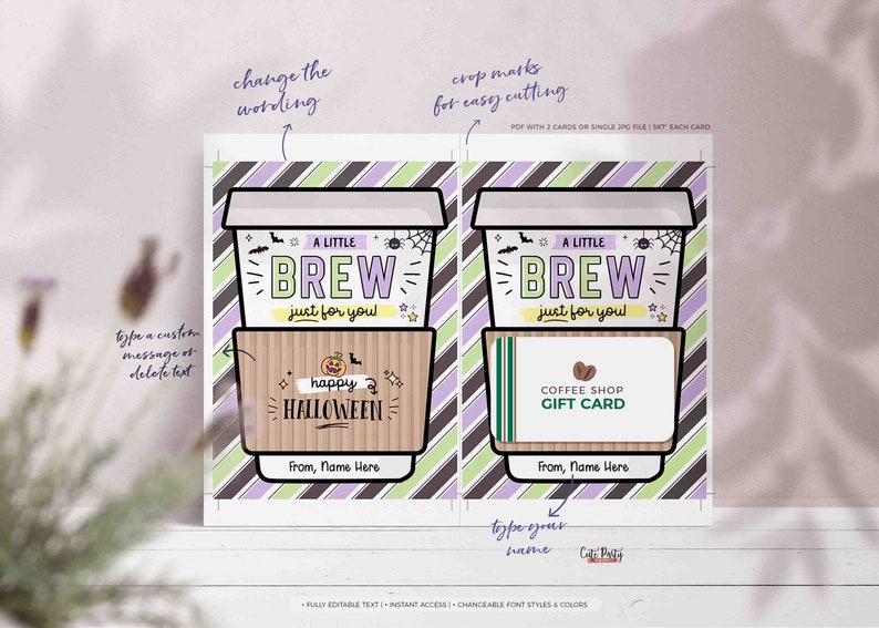 Editable Fall Harvest Teacher Halloween Coffee Gift Card Holder template, little Brew Halloween Pumpkin Teacher Party Treat INSTANT DOWNLOAD