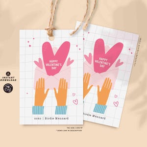 Happy Valentine's Day Classroom Valentine Kids Tag Printable INSTANT DOWNLOAD Teacher Valentines Gift Co worker Team  EDITABLE gift tag