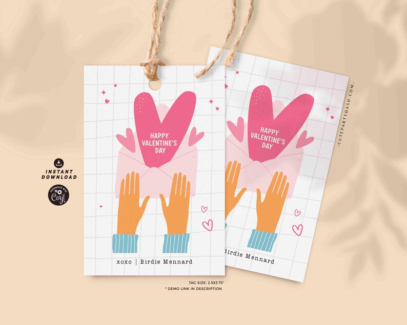 Happy Valentine's Day Classroom Valentine Kids Tag Printable INSTANT DOWNLOAD Teacher Valentines Gift Co worker Team  EDITABLE gift tag