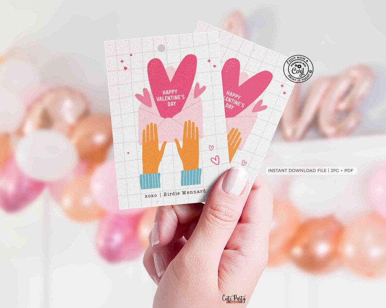Happy Valentine's Day Classroom Valentine Kids Tag Printable INSTANT DOWNLOAD Teacher Valentines Gift Co worker Team  EDITABLE gift tag