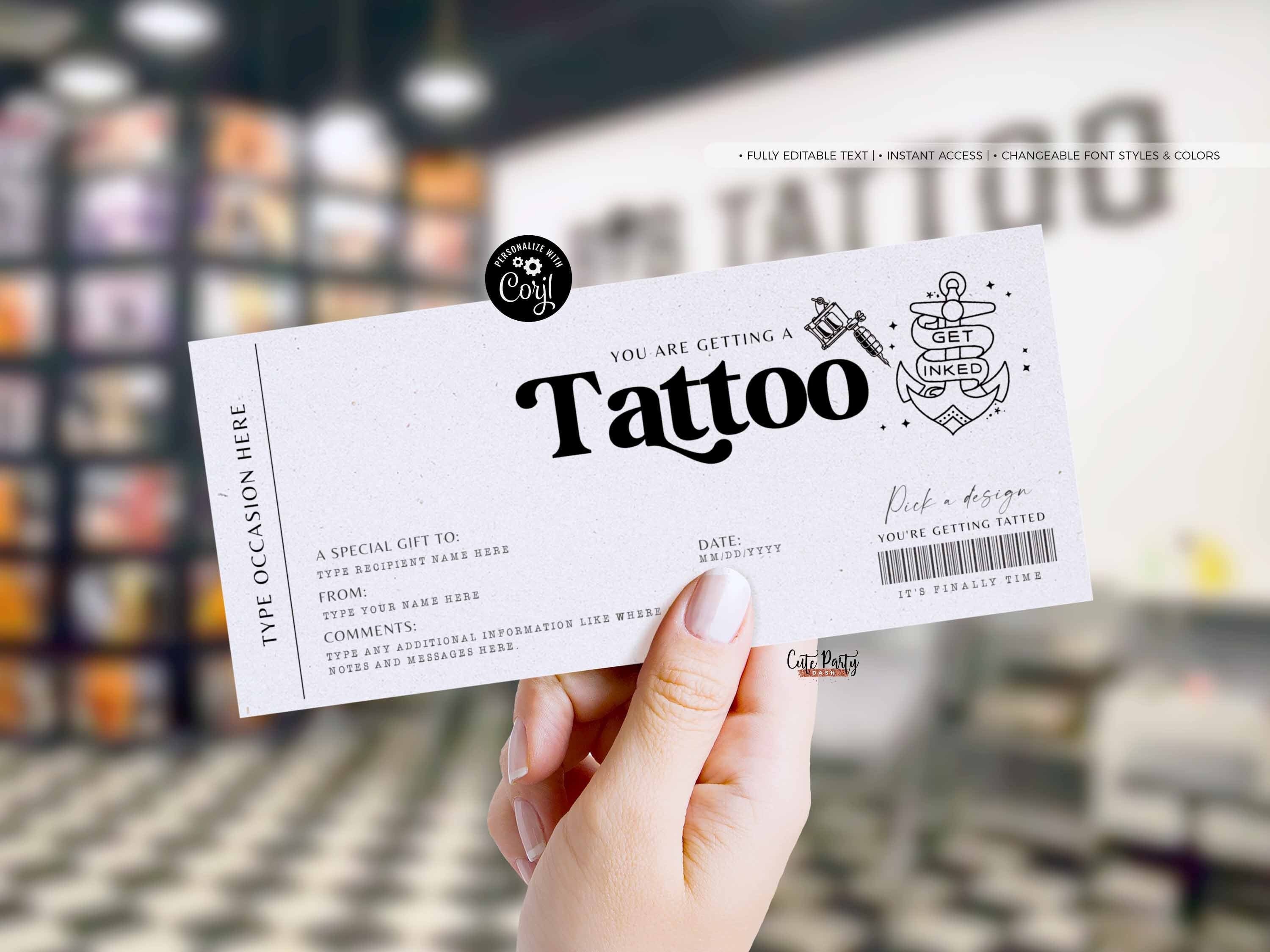 EDITABLE Minimalist Tattoo Gift Voucher Template Tattoo Gift Etsy UK