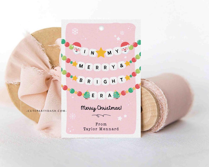 In My Christmas Era Gift Tag Printable INSTANT DOWNLOAD In My Merry & Bright Era Christmas Friendship Bracelet Unique Trendy Holiday Tag for