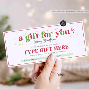 Christmas Gift Certificate Template INSTANT DOWNLOAD EDITABLE Holiday Gift Voucher Printable Christmas Gift Idea for Him Her ticket Present