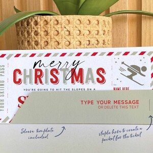 Christmas Surprise Ski Trip Ticket Template, Skiing Pass Gift Voucher