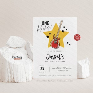 EDITABLE One Rocks Baby 1st Birthday Invitation, Rocked One Year Birthday Invitation, Rock and Roll Party Invitation, 421 INSTANT DOWNLOAD