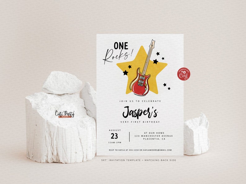 EDITABLE One Rocks Baby 1st Birthday Invitation, Rocked One Year Birthday Invitation, Rock and Roll Party Invitation, 421 INSTANT DOWNLOAD