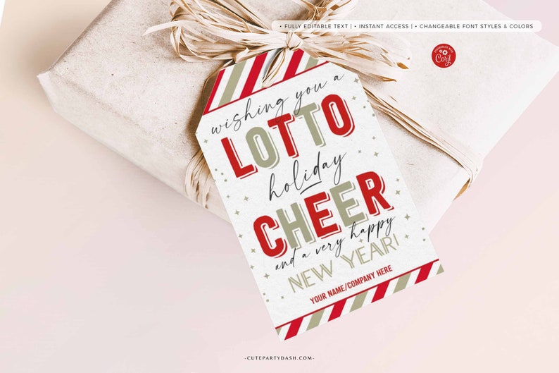 Christmas Wishing you a Lotto Holiday Cheer Gift Tag, Appreciation Gift Tags, Lottery Ticket Christmas Gift Tag, INSTANT DOWNLOAD EDITABLE