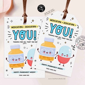 Pharmacy Week Appreciation Gift Tag INSTANT DOWNLOAD Printable RX Pharmacy Tech Thank You Gift Tag Editable Gift for Pharmacist appreciation