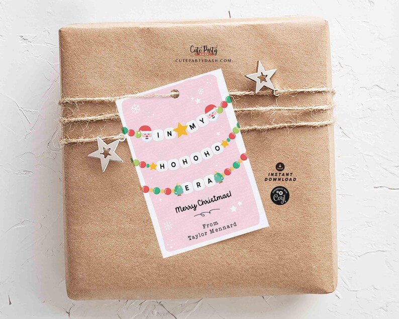 In My Christmas Era Gift Tag Printable INSTANT DOWNLOAD In My HoHoHo Era Christmas Friendship Bracelet Unique Trendy Holiday Tag for Gifting