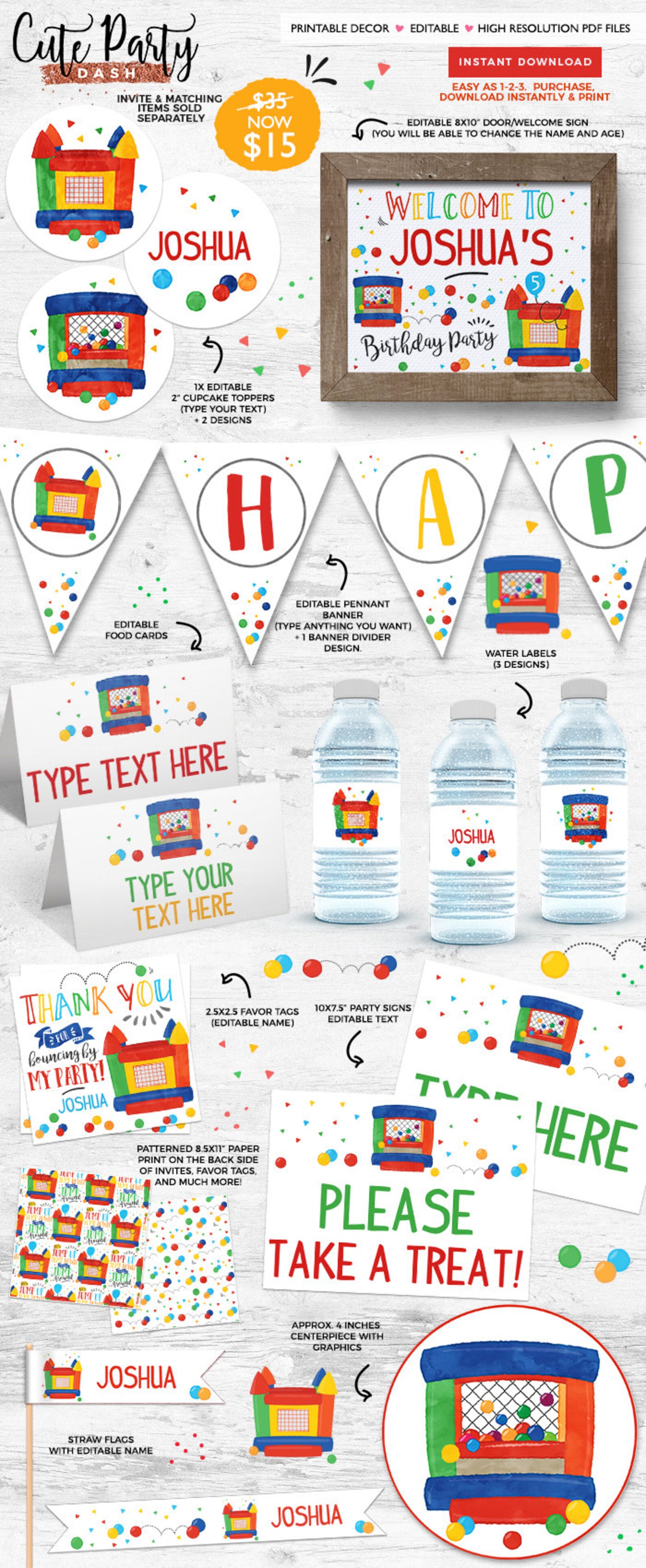 INSTANT DOWNLOAD EDITABLE Bounce House Birthday Decorations - Etsy