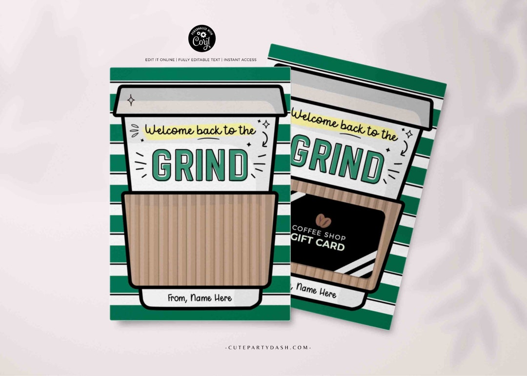 Editable Back to the Grind School Teacher Gift Card Etsy