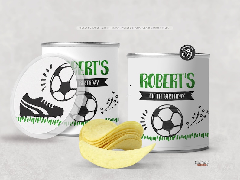 INSTANT DOWNLOAD, Editable Soccer Birthday potato chip can tube label template, Soccer Birthday Party Favors, printable stickers