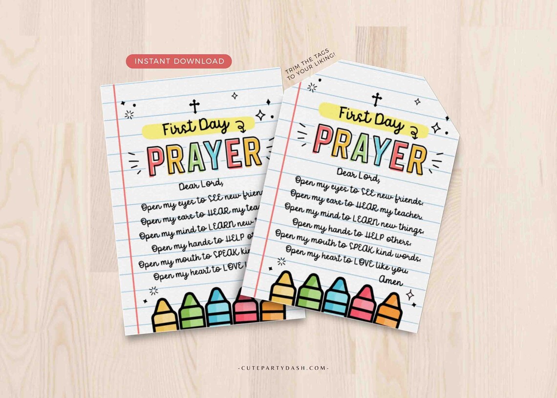 First Day of School Prayer Tag INSTANT DOWNLOAD Sunday School Printable Prayer Tag Lord bless Religious Tag Blessing card Back To School tag image 1