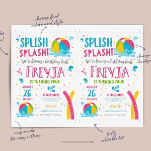 Editable Pool party invitation template Girl INSTANT DOWNLOAD Printable Pool Birthday Summer Theme digital invitation Beach Ball invite 427