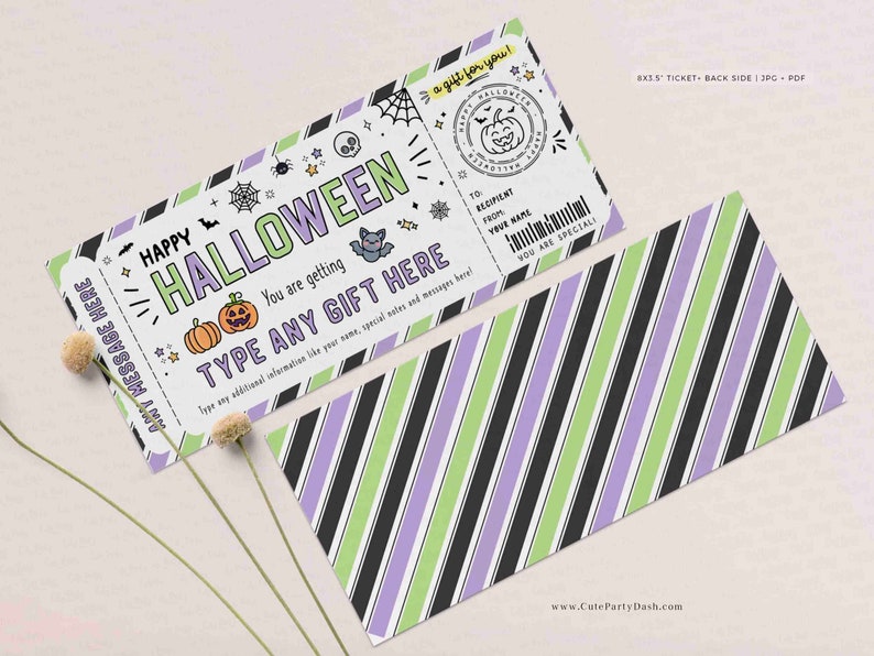 Halloween Gift Tag Certificate Template Surprise Experience Ticket Editable Voucher Certificate Fun Coupon for her kids men INSTANT DOWNLOAD