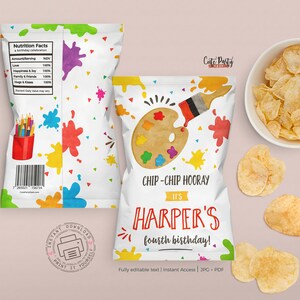 Editable Art party Birthday chip bag favors 
INSTANT DOWNLOAD
