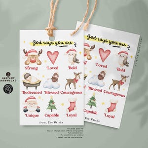God Says You Are Religious Christmas Gift Tag Printable INSTANT DOWNLOAD Christian Affirmations Happy Holidays Sunday School Gift Tags Kids