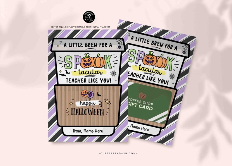 Editable Fall Harvest Teacher Halloween Coffee Gift Card Holder template, little Brew Spooktacular Teacher, therapist, pto INSTANT DOWNLOAD