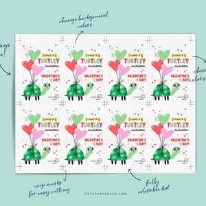 Valentine's Day Kids Classroom Punny Tags Printable INSTANT DOWNLOAD Happy Valentine's Day Pun Card EDITABLE Turtle Non-Candy School Teacher