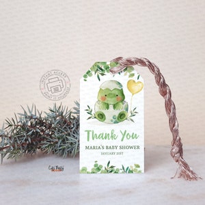 EDITABLE Dinosaur Baby Shower greenery favor tag INSTANT DOWNLOAD