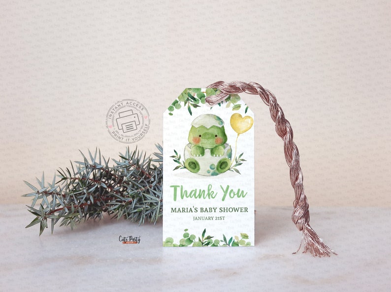 EDITABLE Dinosaur Baby Shower greenery favor tag INSTANT DOWNLOAD