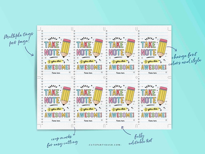 Take Note Tag Editable Teacher Appreciation Week Gift Tag Template Printable Notepad Thank You Tag You are Awesome INSTANT DOWNLOAD Pen gift