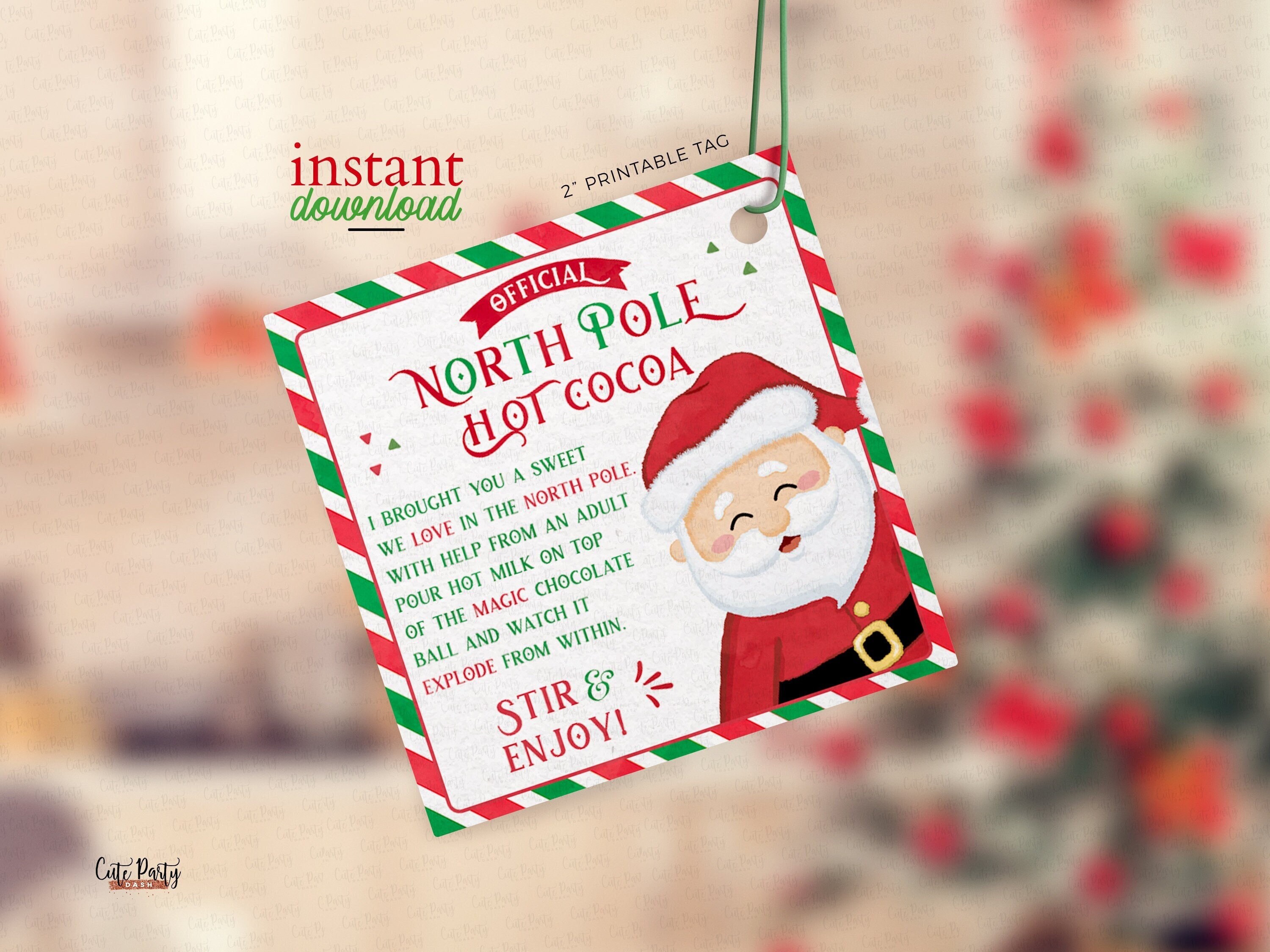 INSTANT DOWNLOAD Christmas Hot chocolate Bomb Gift Tag, Kids Secret Santa Holiday North Pole Hot Cocoa Bomb Tag Sticker, Instructions 600