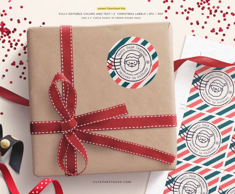 EDITABLE Vintage Christmas North Pole Gift Labels, From Santa Mail, Christmas Mail Sticker gift tag, Package Postage Label INSTANT DOWNLOAD