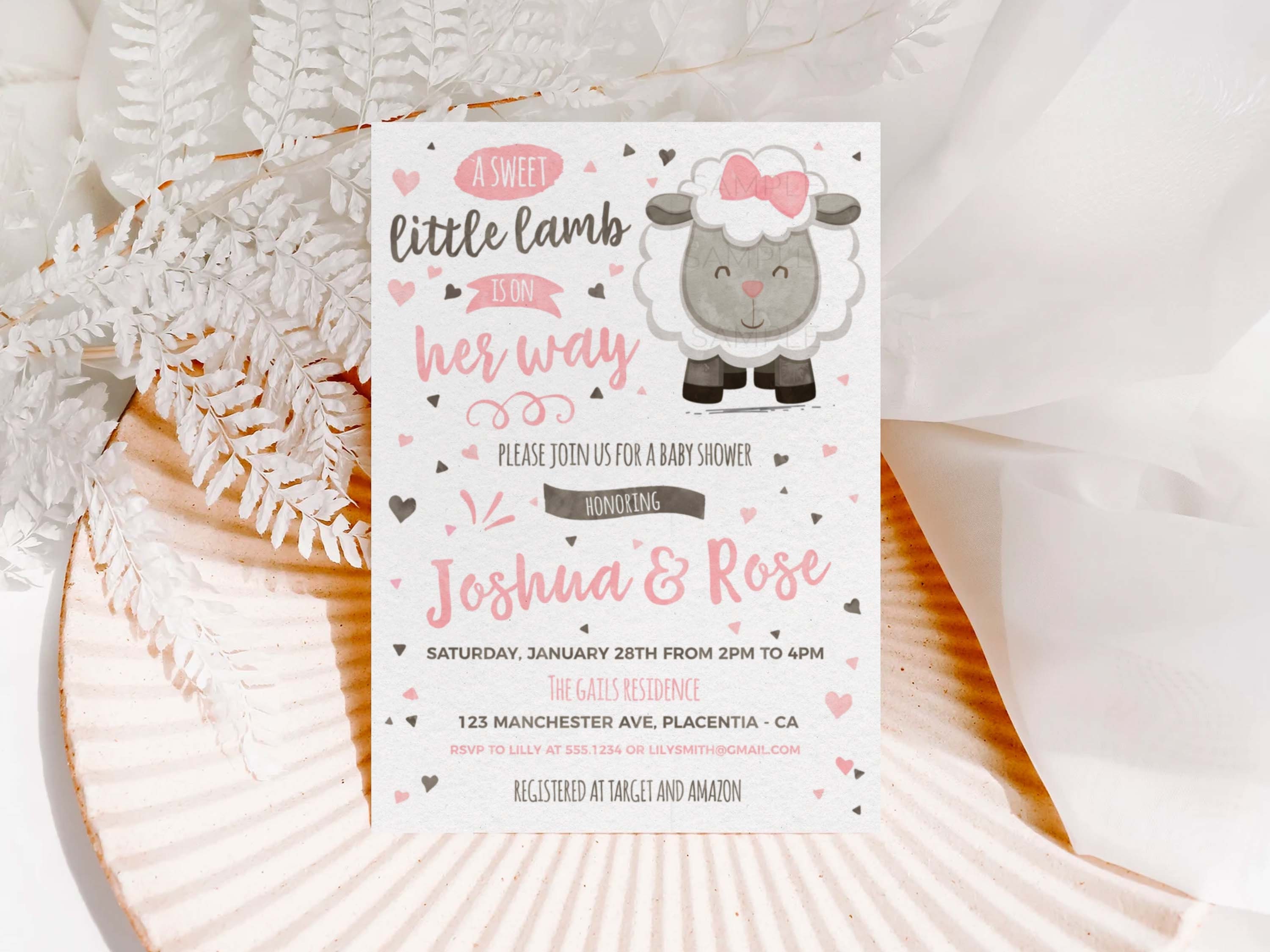 Little Lamb Baby Shower Invitation Sheep Baby Girl Shower Etsy