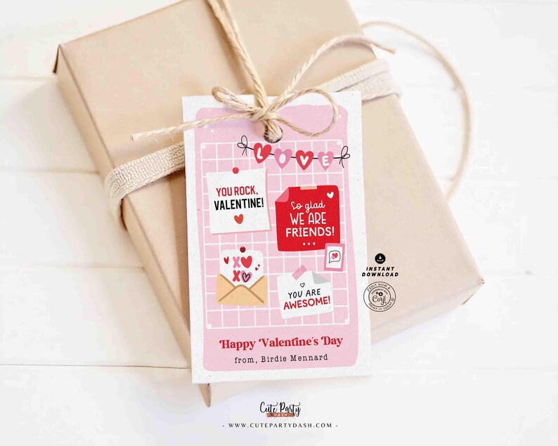 Happy Valentine's Day Classroom Valentine Kids Tag Printable INSTANT DOWNLOAD Teacher Valentines Notes Gift Coworker Team  EDITABLE gift tag
