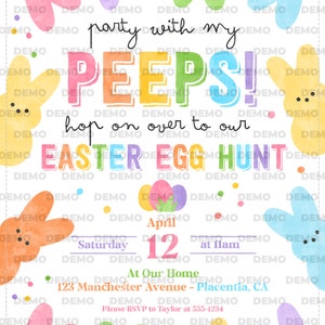 INSTANT DOWNLOAD Easter Egg Hunt Invitation, Editable Party With My Peeps Printable Invite, Spring Easter Peeps Egg Hunt Party, Bunny 379
