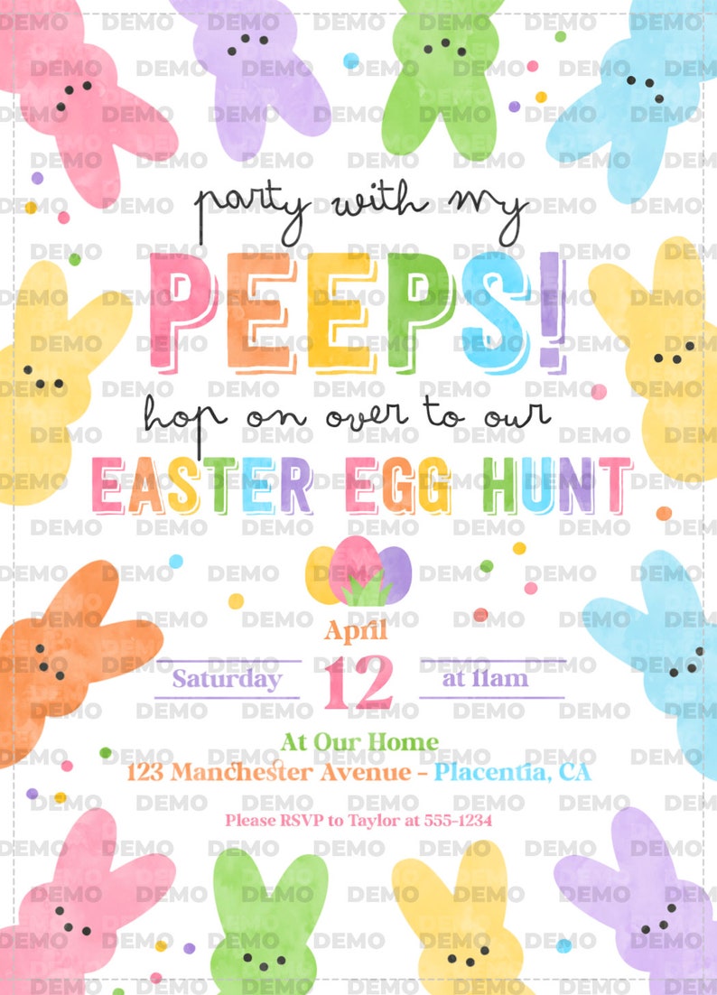 INSTANT DOWNLOAD Easter Egg Hunt Invitation, Editable Party With My Peeps Printable Invite, Spring Easter Peeps Egg Hunt Party, Bunny 379