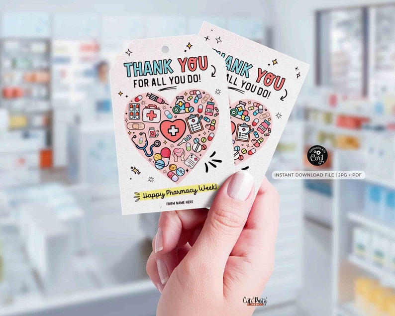 Pharmacy Week Appreciation Gift Tag INSTANT DOWNLOAD Printable RX Pharmacy Tech Thank You Gift Tag Editable Gift for Pharmacist appreciation